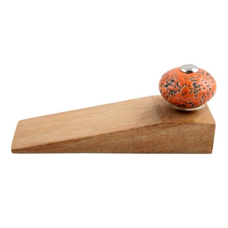 Orange And Black Etched Ceramic Wooden Door Stopper